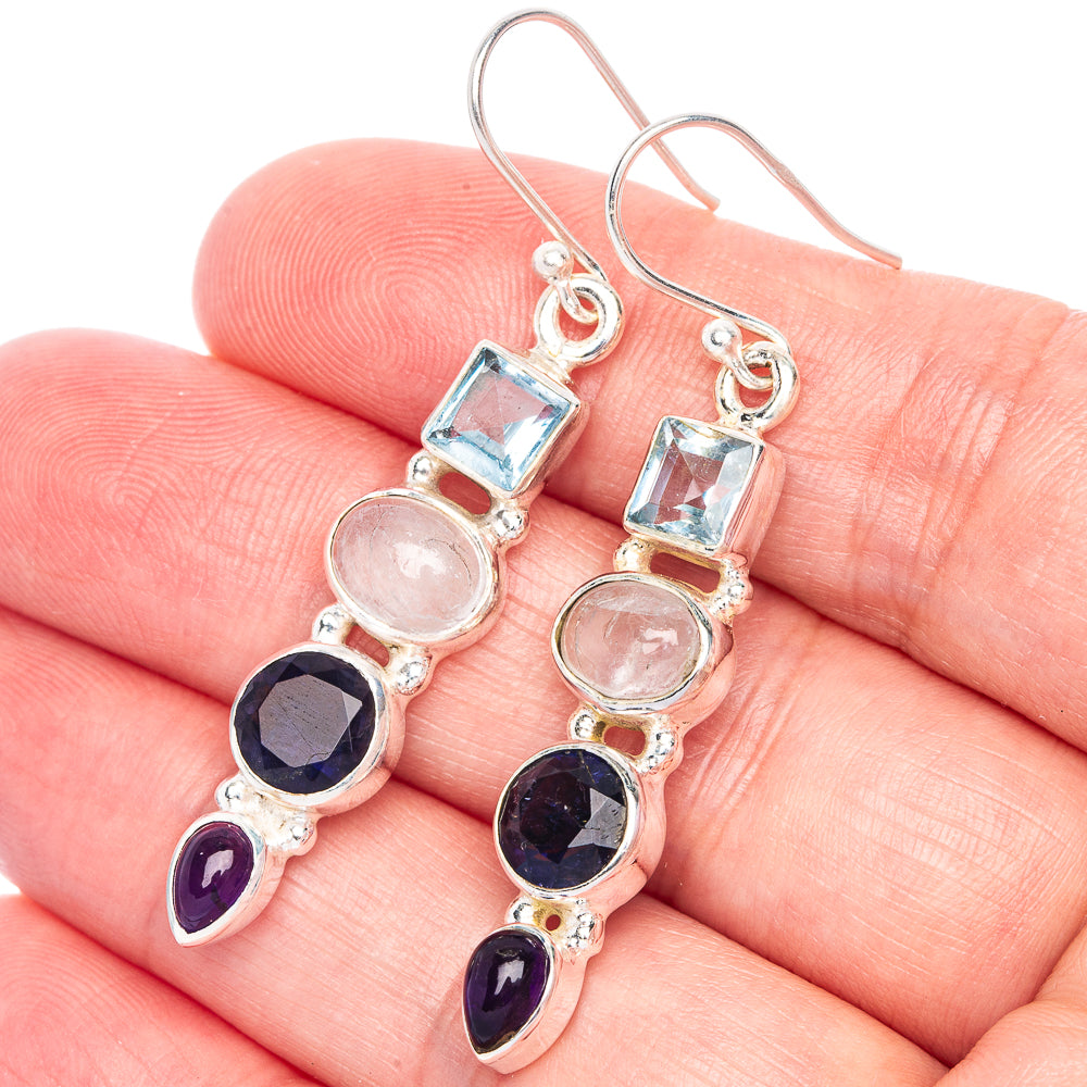 Rainbow Moonstone, Blue Topaz, Tanzanite, Amethyst Earrings 2" (925 Sterling Silver) E433063