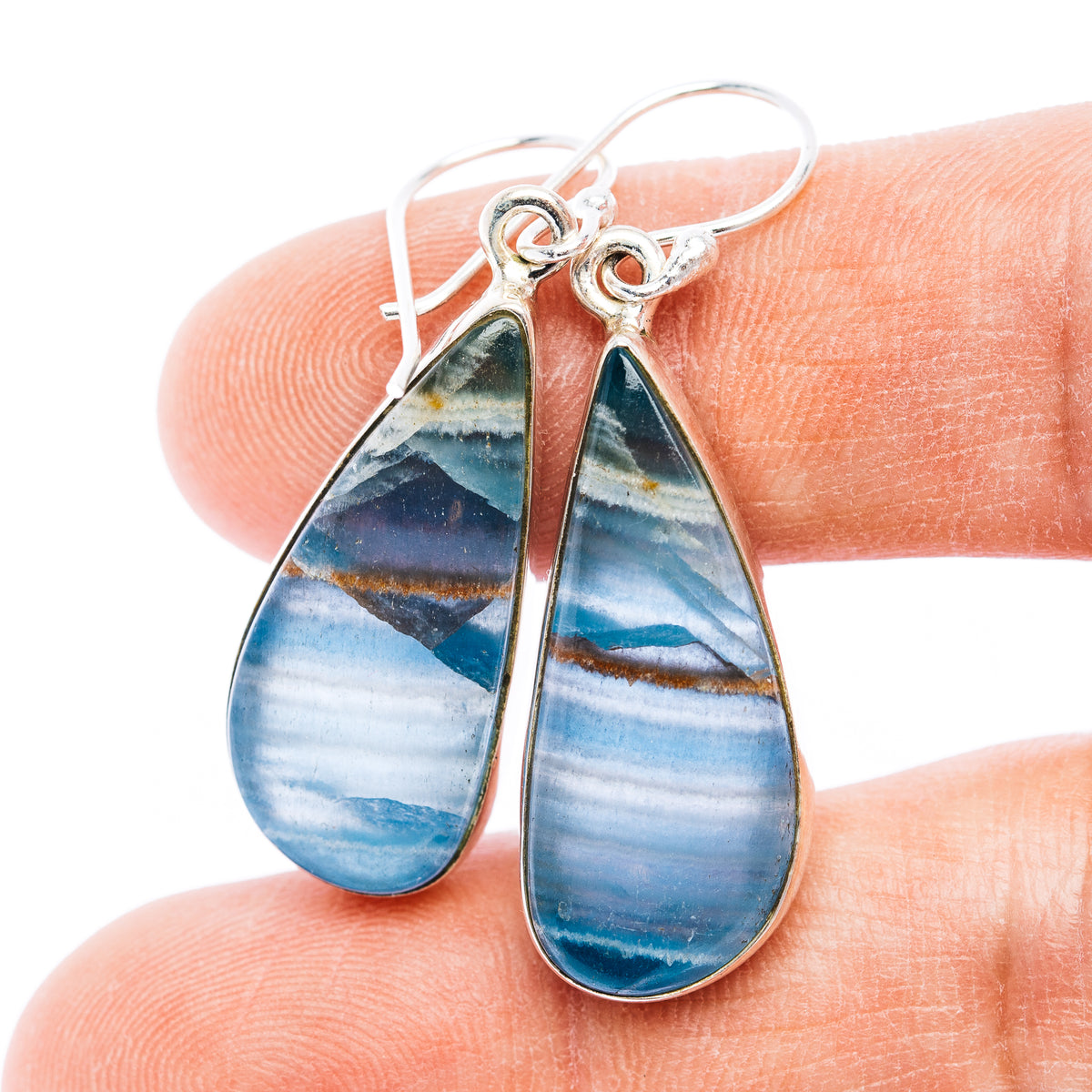 Rare Aquatine Lemurian Calcite Earrings 1 3/4" (.925 Sterling Silver)