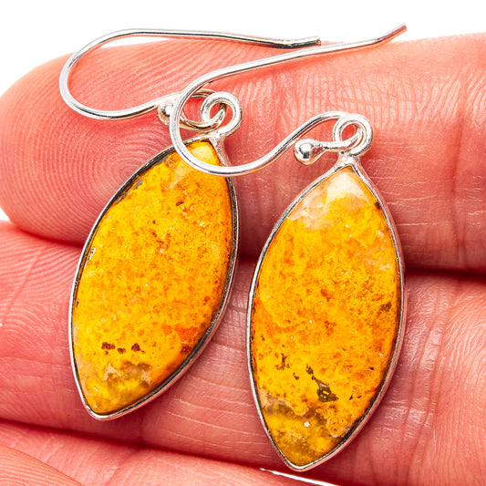 Sterling silver teardrop earrings with honey-orange bumblebee jasper cabochons