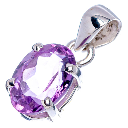 Oval purple amethyst faceted pendant with sterling silver bail and prongs