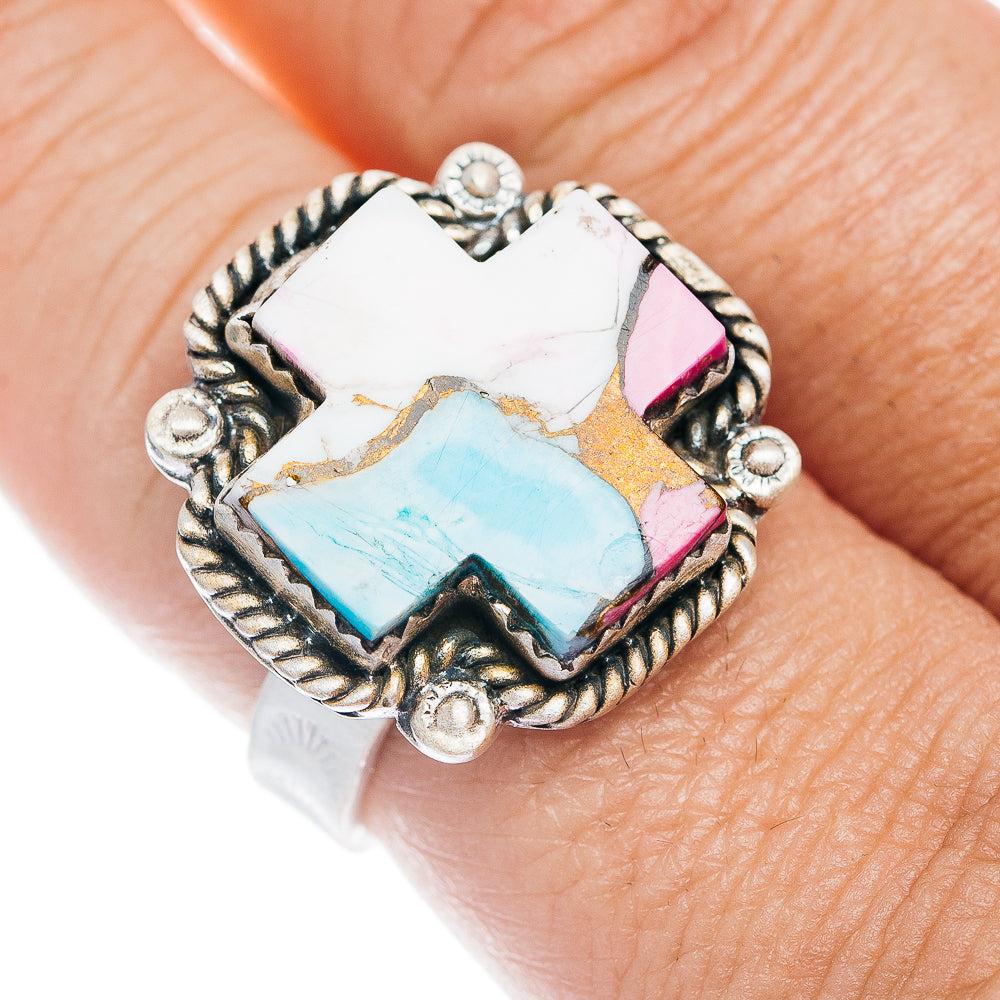 Exclusive Cotton Candy Turquoise Cross Ring Size 9 Adjustable (.925 Sterling Silver)