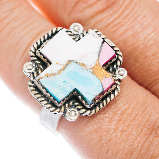 Exclusive Cotton Candy Turquoise Cross Ring Size 9 Adjustable (.925 Sterling Silver)