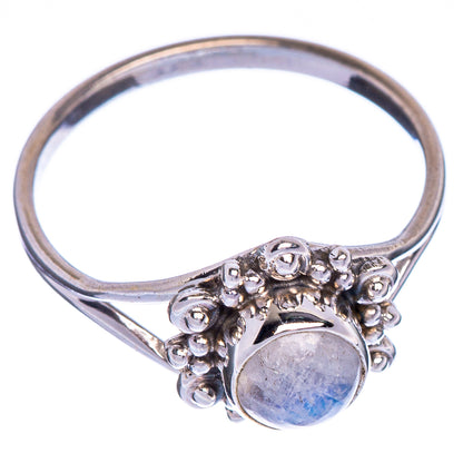 925 sterling silver moonstone ring with ornate halo setting and round rainbow stone