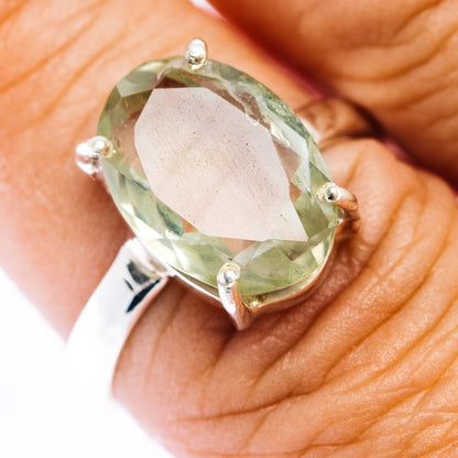 Faceted Prasiolite Ring Size 8.75 (.925 Sterling Silver)