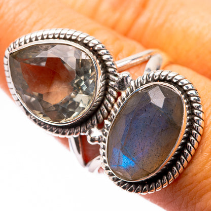 Large Labradorite, White Quartz Ring Size 7.5 (925 Sterling Silver) R140646