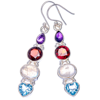 Rainbow Moonstone, Garnet, Amethyst, Blue Topaz Earrings 2" (925 Sterling Silver) E433121