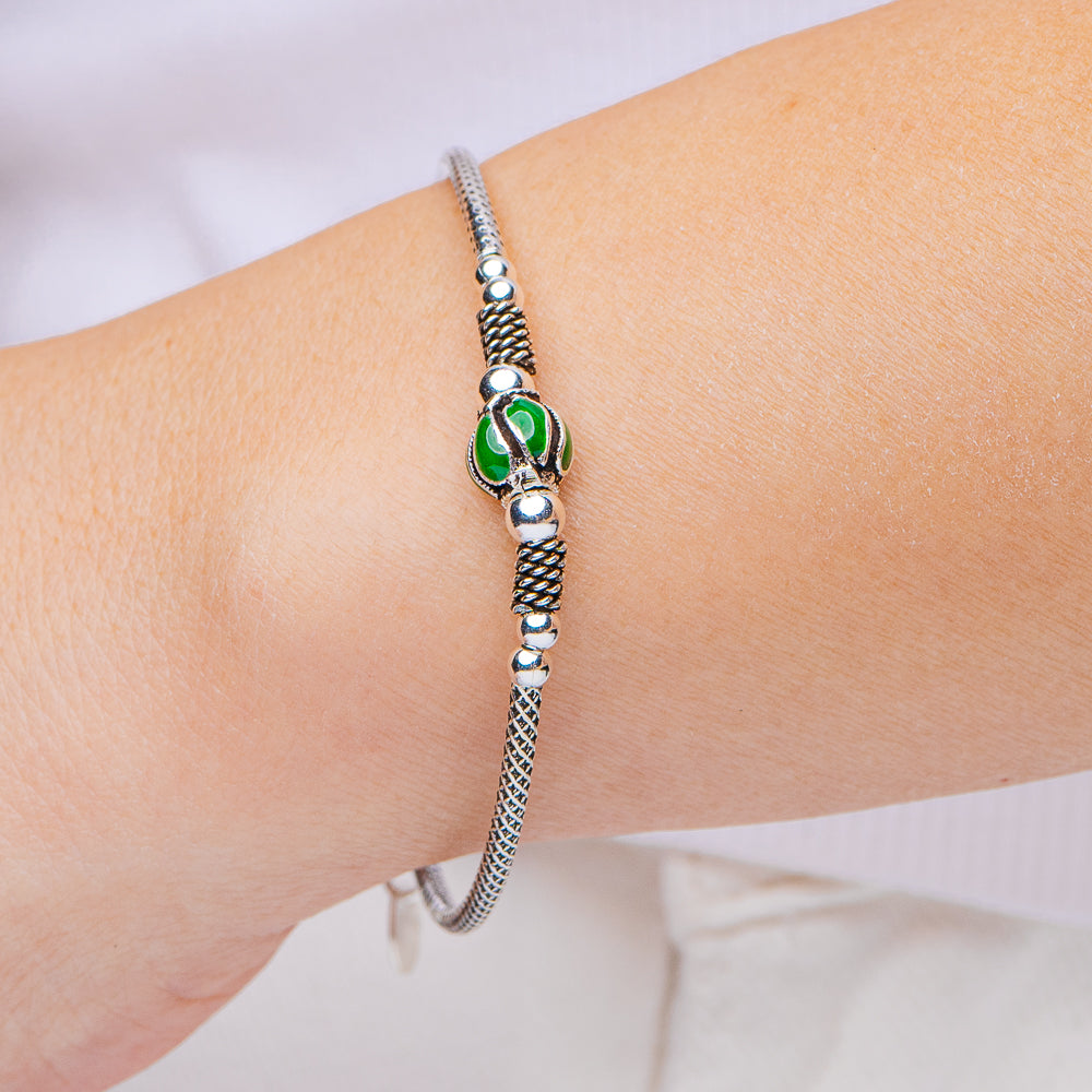 Tibetan Style Enamel Bead Bracelet 6 5/8" (.925 Sterling Silver)