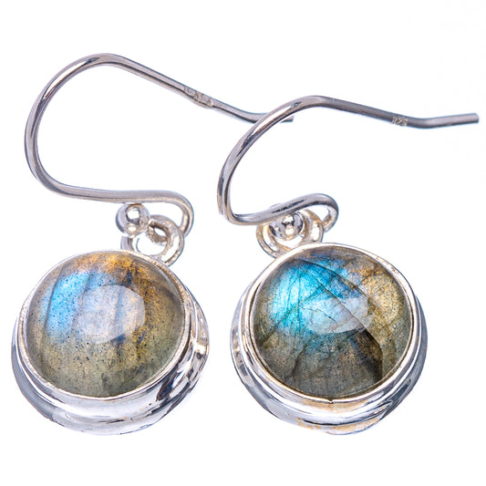 Labradorite drop earrings in .925 sterling silver, round cabochons with blue sheen