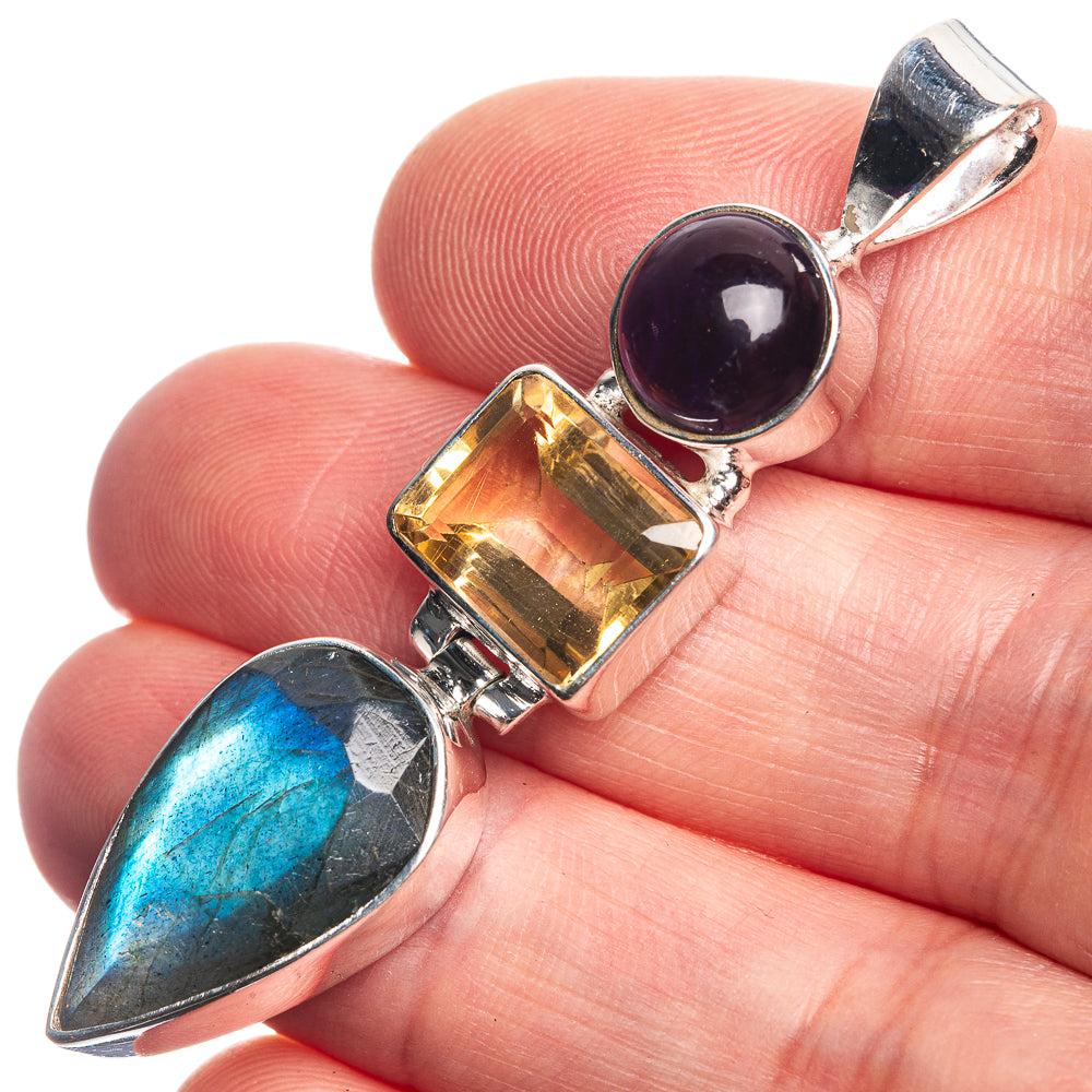Labradorite, Citrine, Amethyst 925 Sterling Silver Pendant 2 1/8"