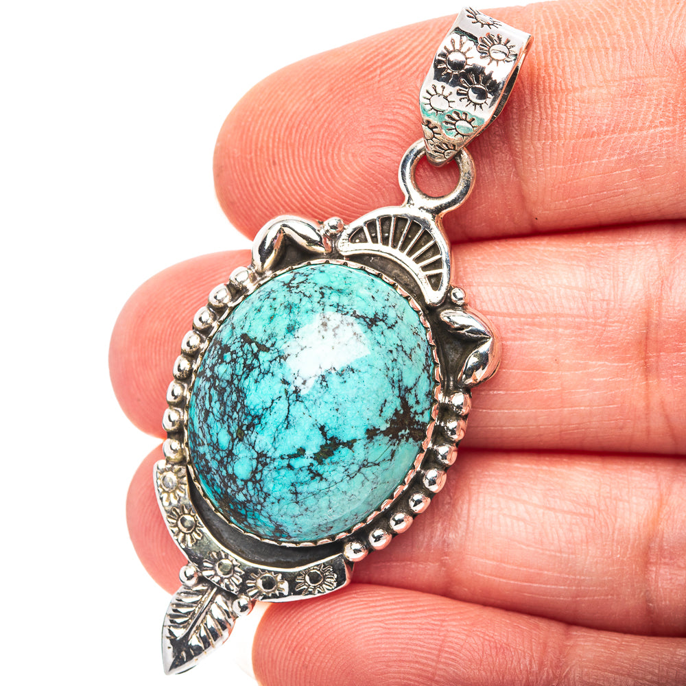 Exclusive Southwestern Style Hubei Turquoise Pendant 2" (.925 Sterling Silver)