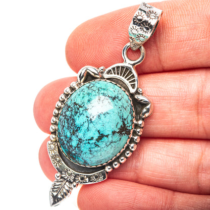 Exclusive Southwestern Style Hubei Turquoise Pendant 2" (.925 Sterling Silver)