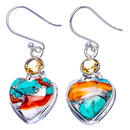 Spiny Oyster Turquoise, Citrine Earrings 1 3/8" (925 Sterling Silver) E1648