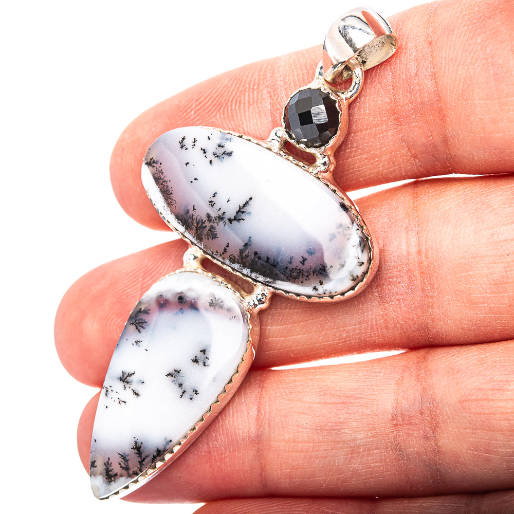 Premium Dendritic Opal, Black Spinel Pendant 2 3/8" (.925 Sterling Silver)