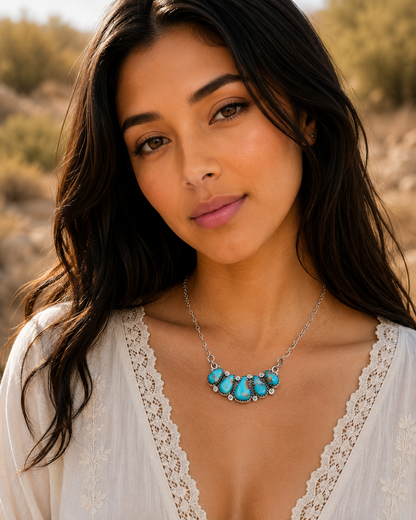 Southwestern Style Golden Hills Turquoise Necklace 9 to 19" (.925 Sterling Silver)