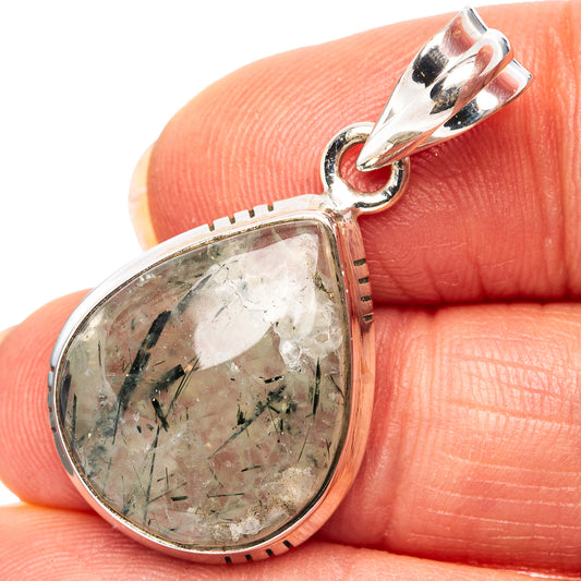 Sterling silver prehnite teardrop pendant with prong-set oval stone and bail