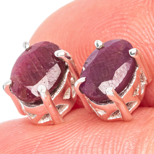 Red Sillimanite Dainty Earrings 1/4" (925 Sterling Silver) E2050