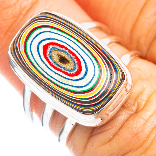 Sterling silver ring with oval multicolor concentric stripe inlay, size 6.25