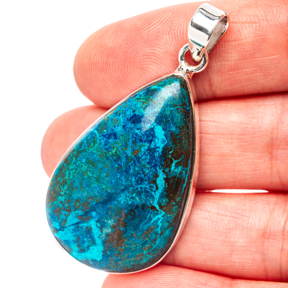 Premium Chrysocolla Pendant 1 7/8" (.925 Sterling Silver)
