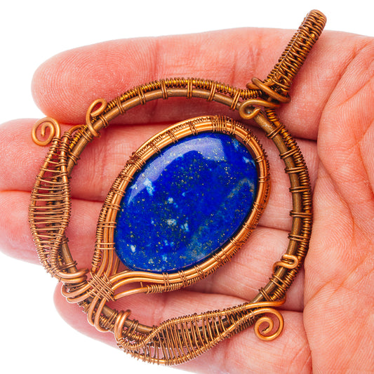 Lapis Lazuli Wire Warp Pendant 3" (Copper)