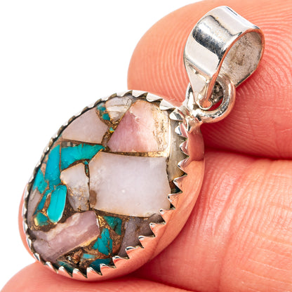 Pink Opal In Turquoise Pendant 1 1/4" (.925 Sterling Silver)