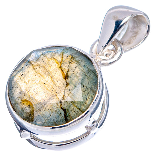 Sterling silver labradorite pendant with round faceted stone and loop bail
