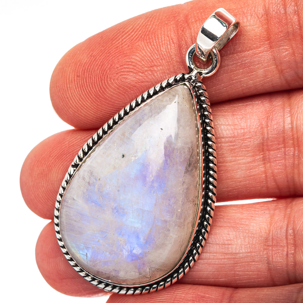 Rainbow Moonstone Pendant 1 7/8" (.925 Sterling Silver)