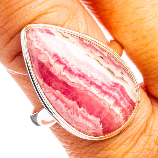 Rhodochrosite ring in .925 sterling silver, size 9.75, teardrop pink stone
