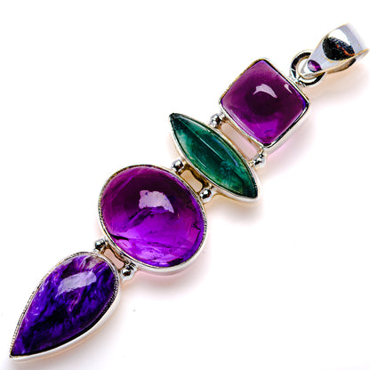 Amethyst, Charoite, Apatite Pendant 2 1/2" (925 Sterling Silver) PD38009