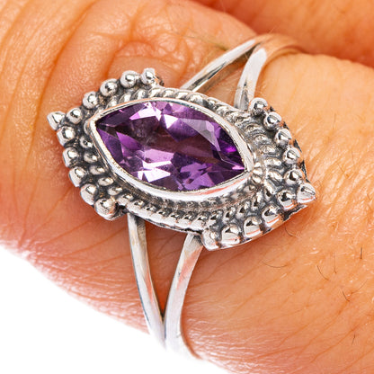 Oval faceted amethyst ring in 925 sterling silver, textured halo detail