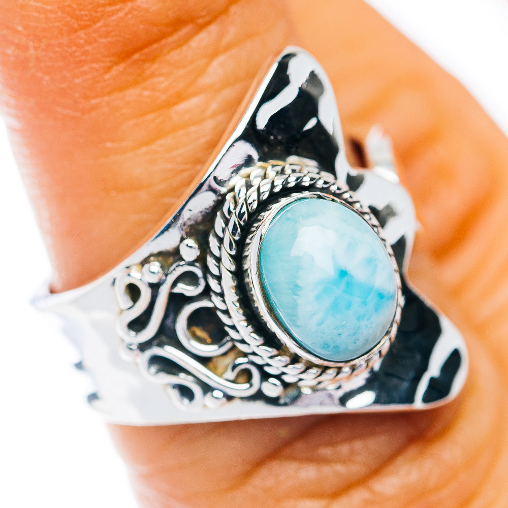 Larimar Ring Size 6 Adjustable (.925 Sterling Silver)