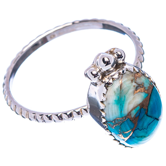 925 sterling silver turquoise oval ring, raised bezel and beaded scalloped edge