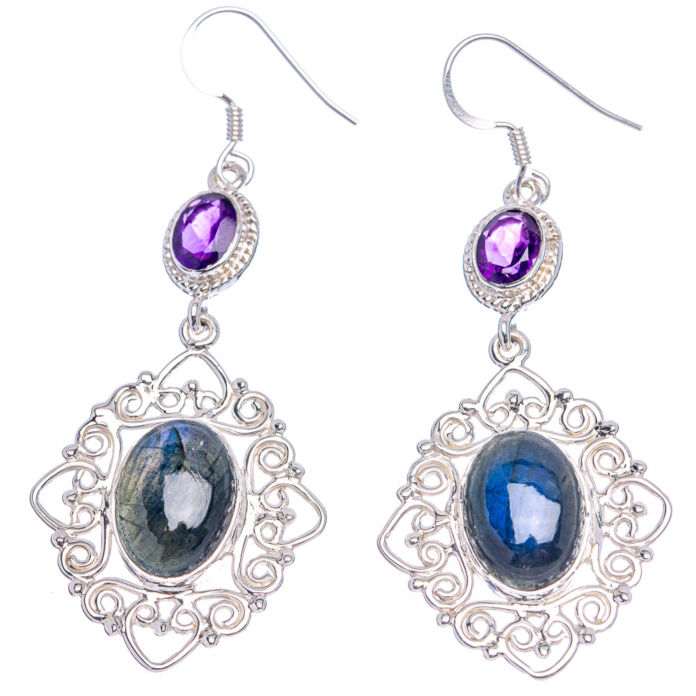 Signature Labradorite, Brazilian Amethyst Earrings 2 1/2" (.925 Sterling Silver)
