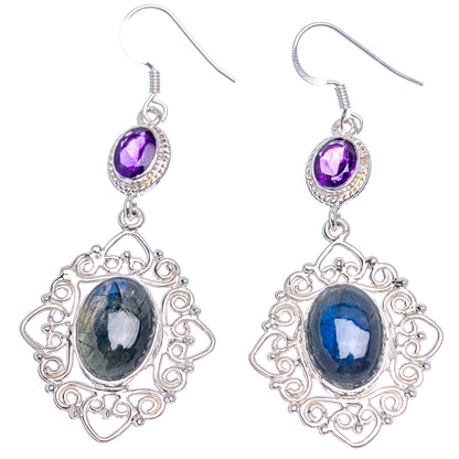 Signature Labradorite, Brazilian Amethyst Earrings 2 1/2" (.925 Sterling Silver)