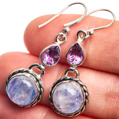 Rainbow Moonstone, Amethyst Earrings 1 5/8" (925 Sterling Silver) E432469