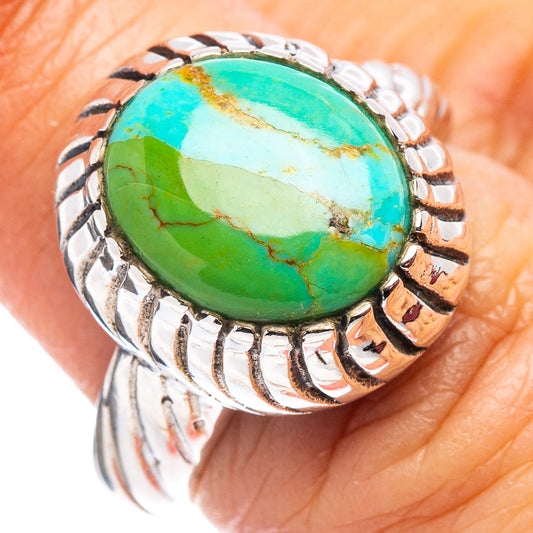 Turquoise oval cabochon sterling silver filigree ring, size 6.75