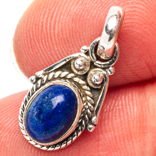 925 sterling silver lapis lazuli oval pendant with ornate leaf setting and loop bail