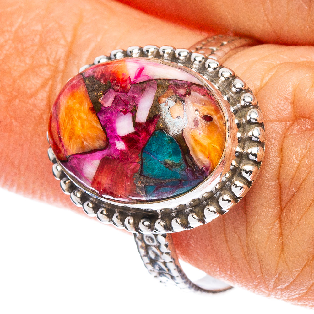 Spiny Oyster Turquoise Ring Size 7.25 (925 Sterling Silver) R7914