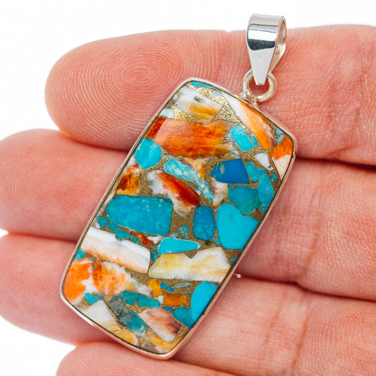 Premium Spiny Oyster Turquoise Pendant 1 7/8" (.925 Sterling Silver)