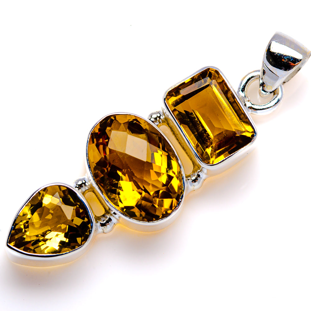 925 sterling silver citrine pendant with three faceted shapes and bail loop