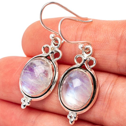 Rainbow moonstone drop earrings in .925 sterling silver, teardrop stones with ornate frames