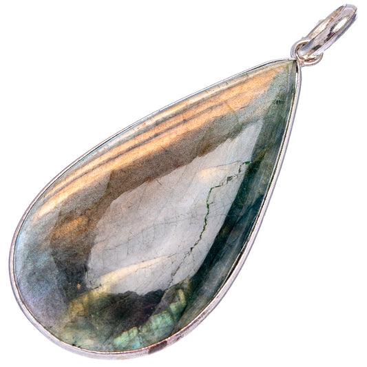 Silver-plated labradorite pendant with teardrop stone and round loop bail, multi-tone