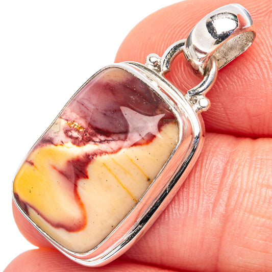 Mookaite pendant in .925 sterling silver, oval cabochon with yellow, pink, maroon bands