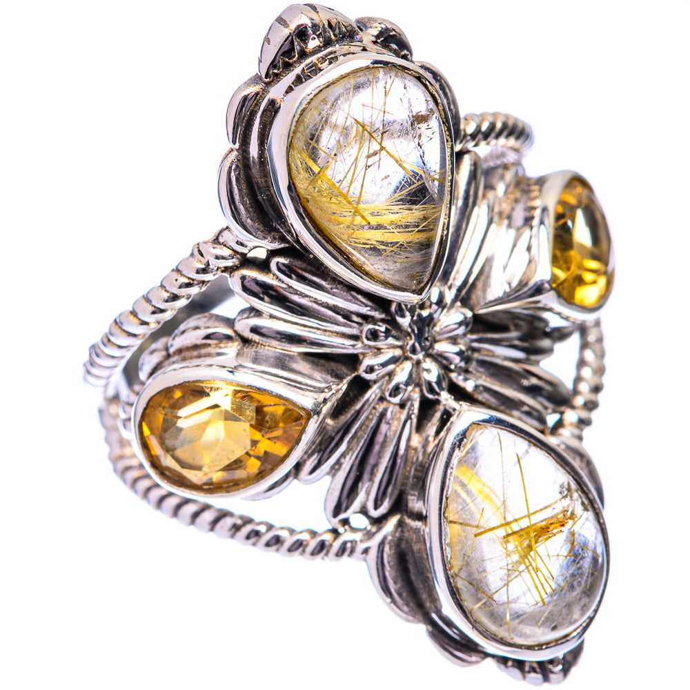Large Rutilated Quartz, Citrine Ring Size 8.75 (925 Sterling Silver) R140829