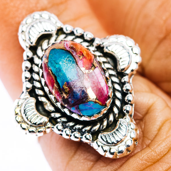 Pink Dahlia Turquoise Ring Size 6.25 (.925 Sterling Silver)