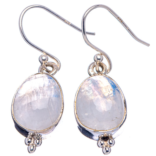 Sterling silver moonstone teardrop drop earrings with smooth rainbow play, hooks