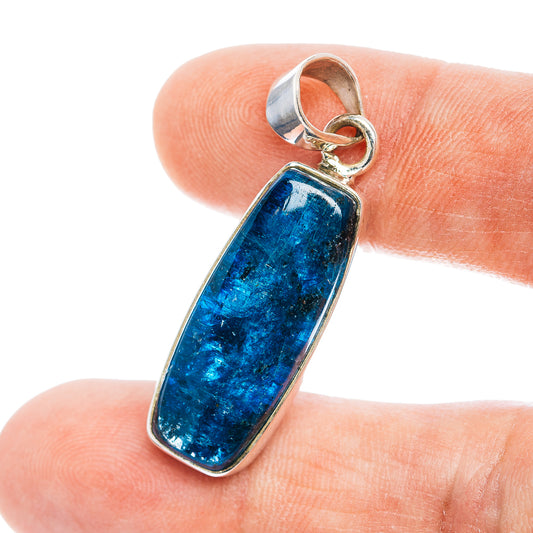 Kyanite pendant with blue rectangular stone in .925 sterling silver bezel and bail