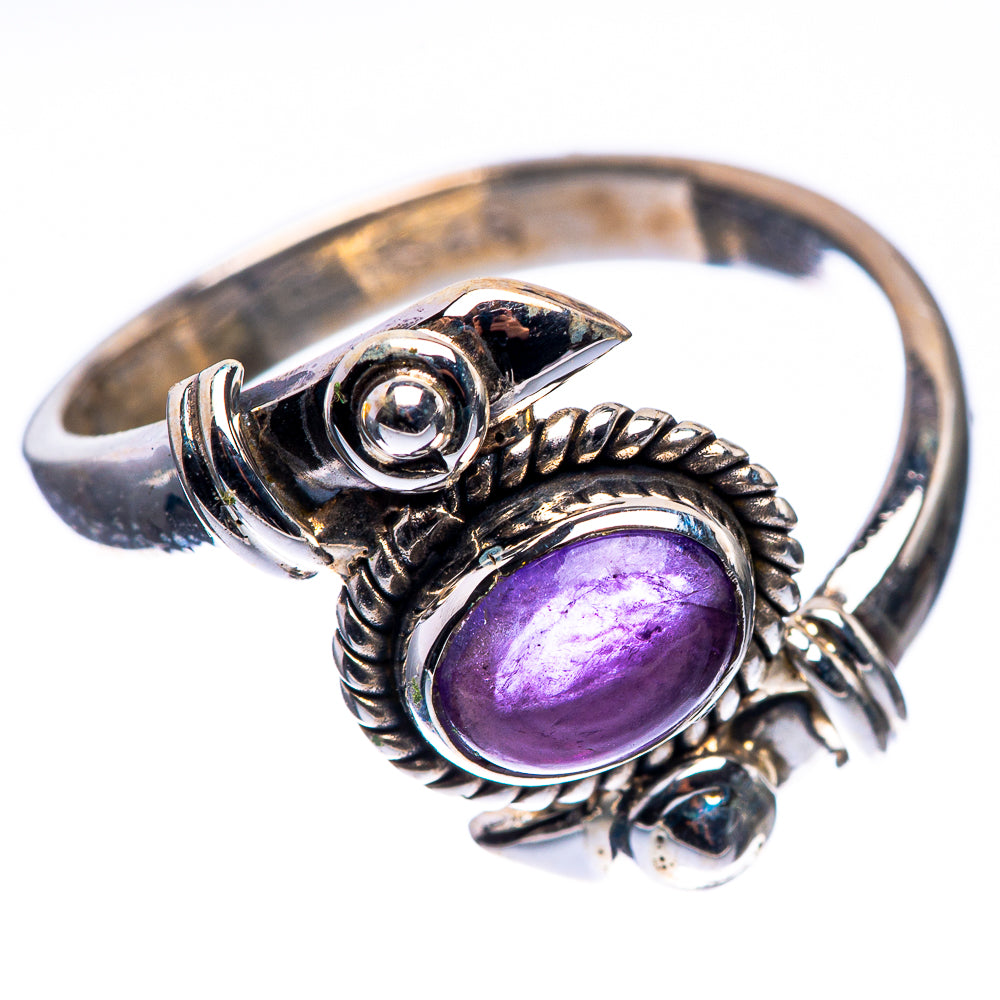 Dainty sterling silver ring, oval amethyst purple stone in braided and swirl setting