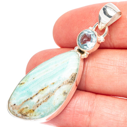 Blue Aragonite, Blue Topaz Pendant 2 1/8" (925 Sterling Silver) P43513