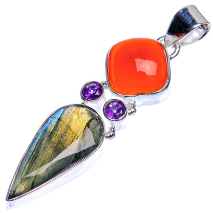 Labradorite, Carnelian, Amethyst Pendant 2 1/8" (925 Sterling Silver) P39746