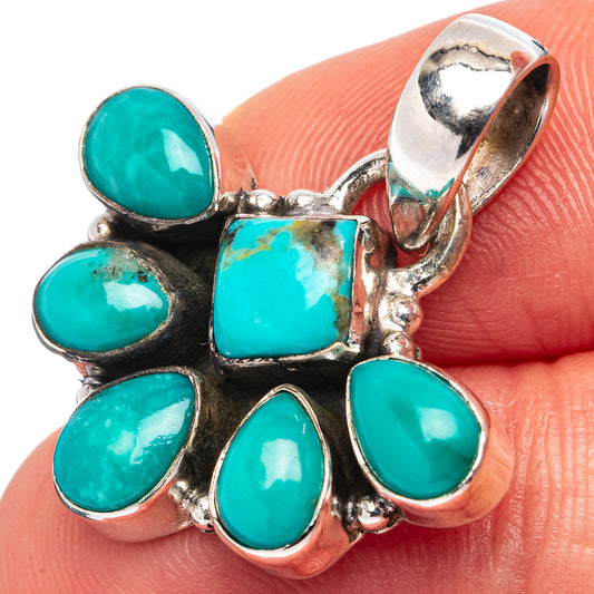 Turquoise cluster pendant in .925 sterling silver with oval and teardrop stones